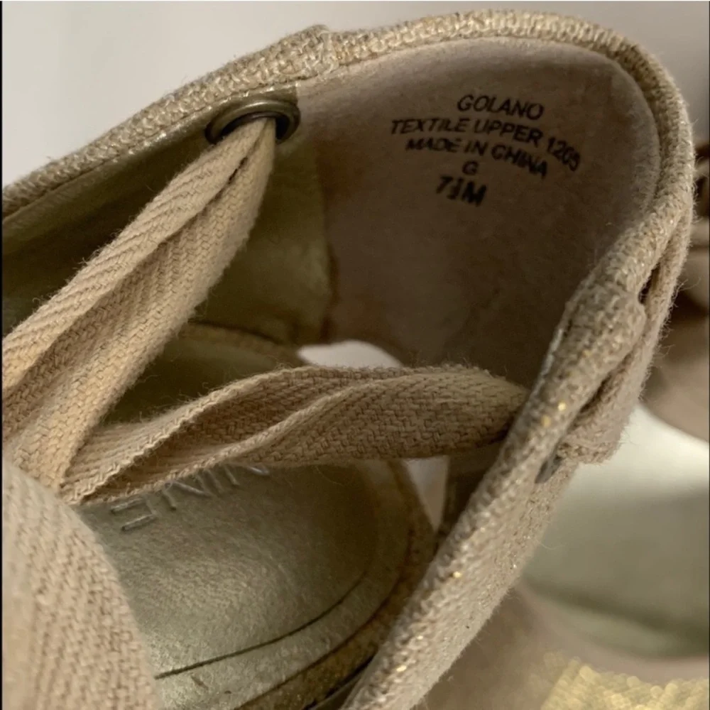 Nine West Golano Ankle Wrap Espadrille Wedge Sandals Metallic Gold